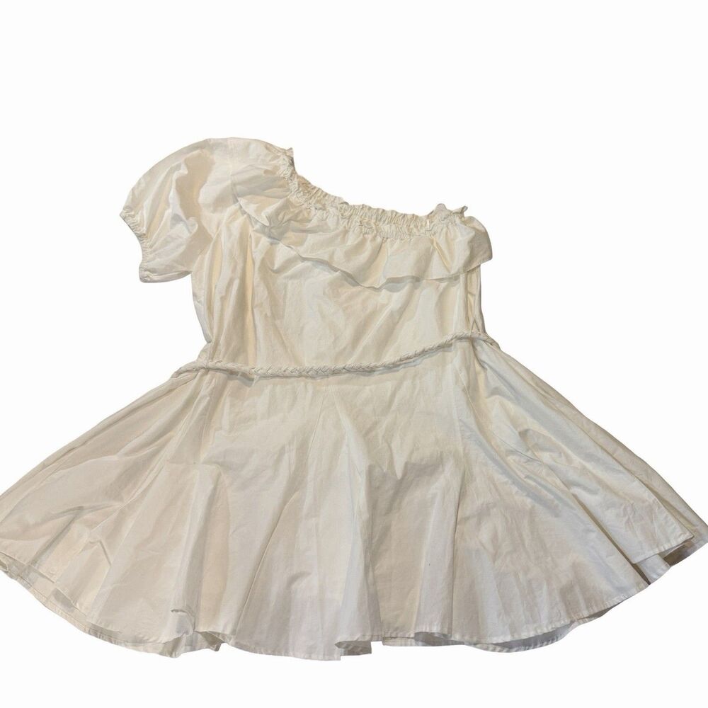 Rhode x Target Dress Sz XL White Cotton Poplin One Shoulder Ruffle Belted Mini